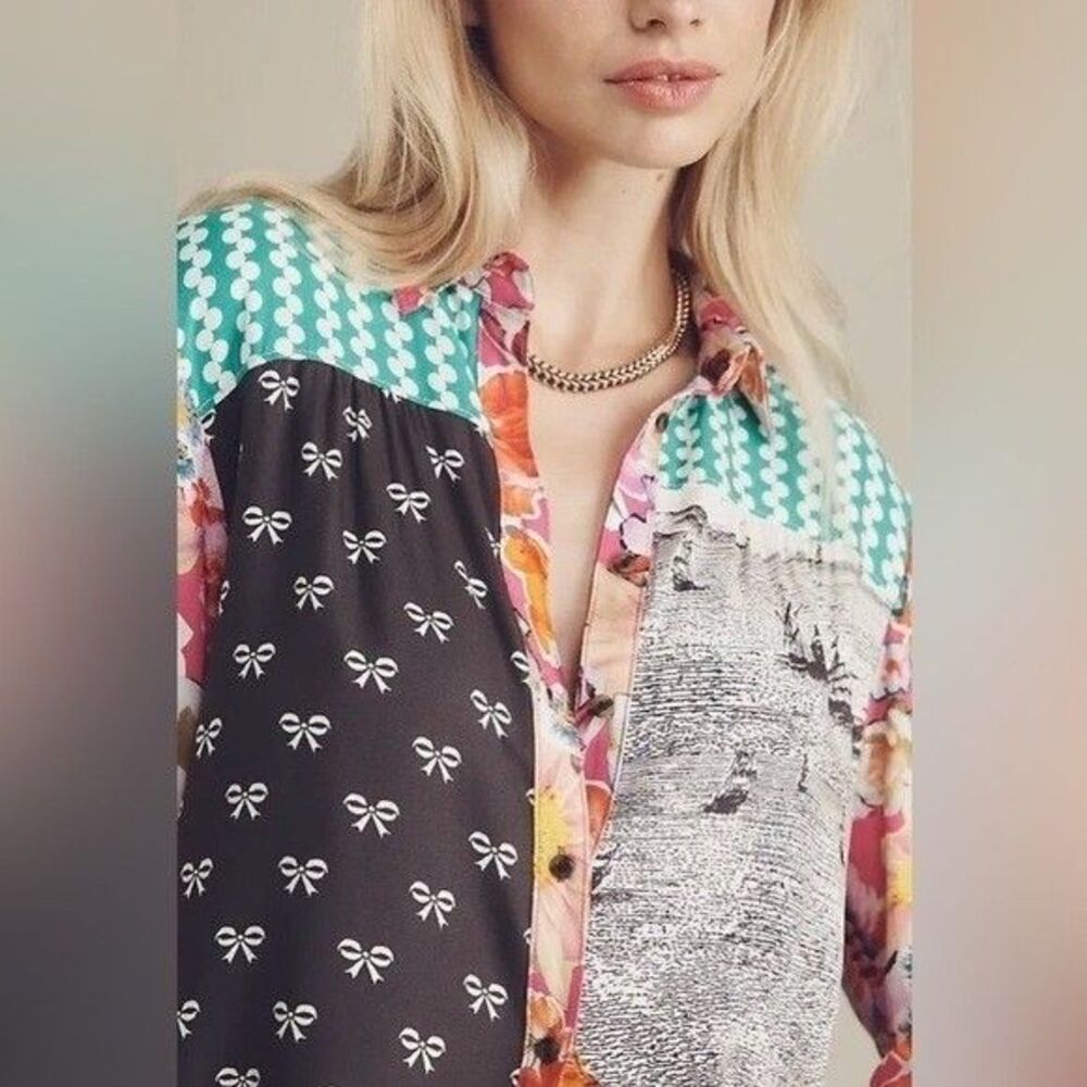 Anthropologie MAEVE The Paz Multi Mixed Print Button Up Shirt Floral Nautical XS - Picture 7 of 11